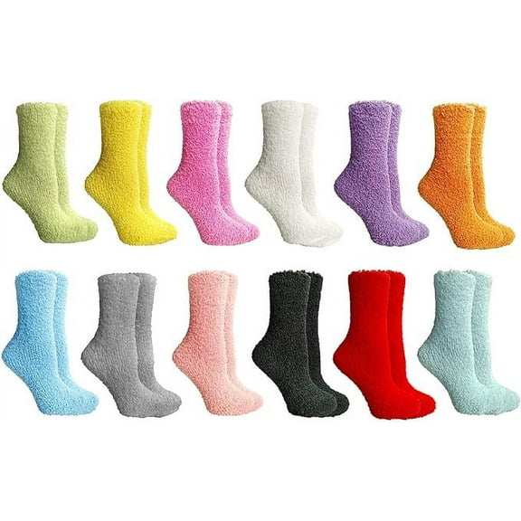 Yacht & Smith Women Fuzzy Socks Crew Socks, Warm Butter Soft (9-11) (12 Pairs Solid Fuzzy F)