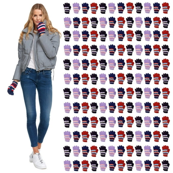 Yacht & Smith Women’s Fuzzy Gloves, Magic Stretch Striped and Solid Winter Gloves, Bulk