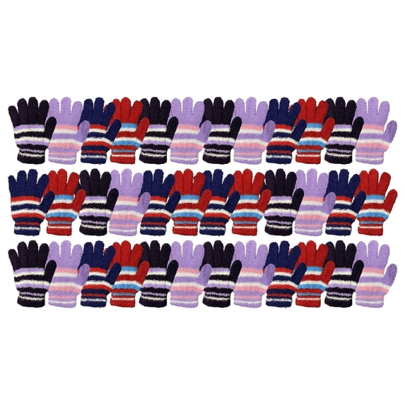 Yacht & Smith Women's Fuzzy Winter Gloves, Magic Stretch, Purple Red and Navy Blue, Soft Furry, Bulk