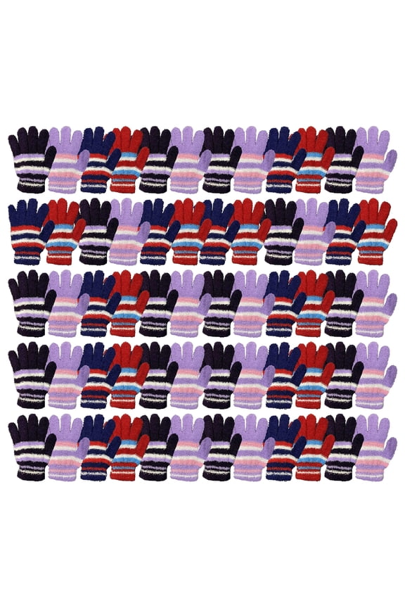 Women's Fuzzy Winter Gloves, Magic Stretch, Purple Red and Navy Blue, Soft Furry, Bulk