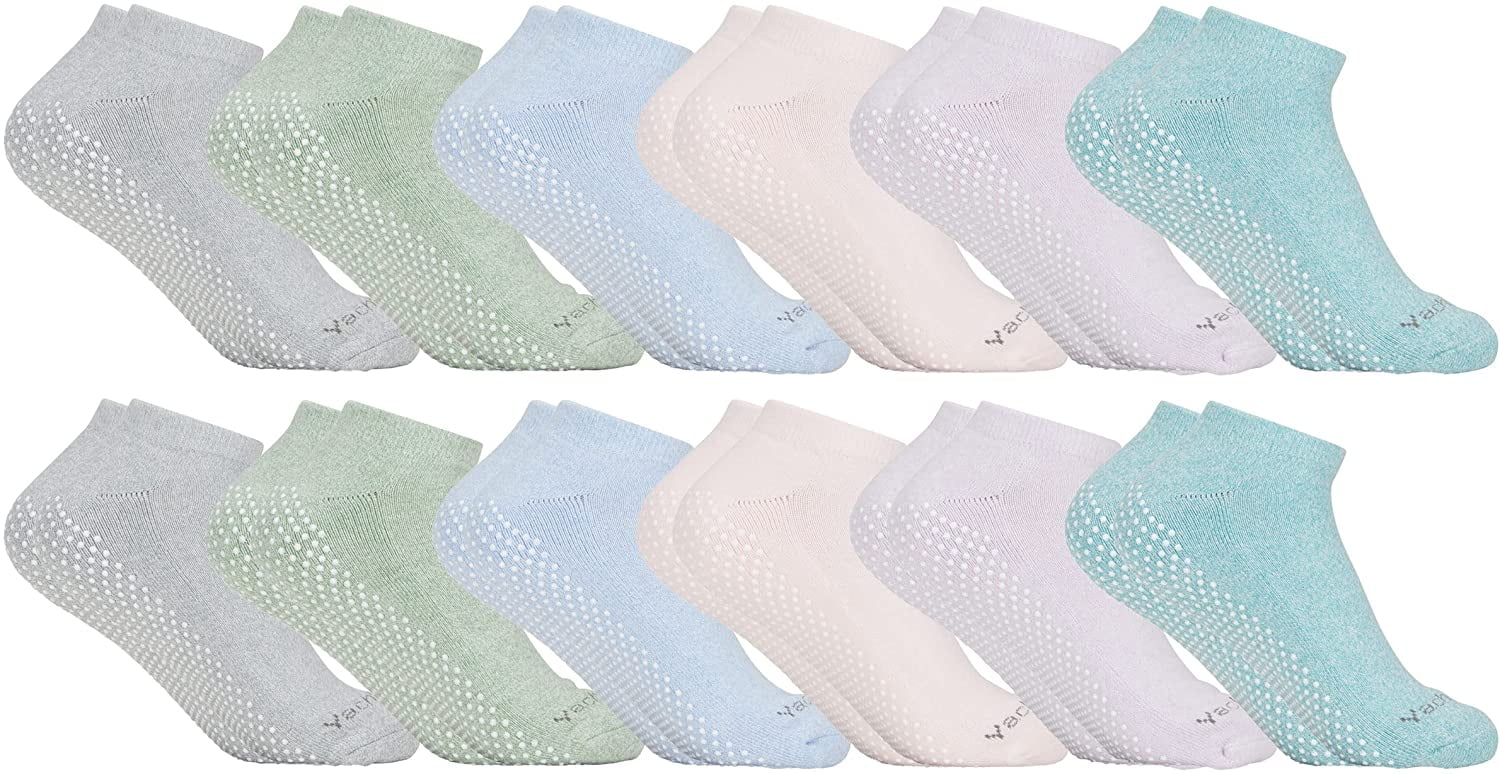 Yacht & Smith Women's Non Slip No-Skid Socks with Grips, 97% Cotton, For Hospital, Yoga, Pilates, Barre, Grippy Ankle Sock (12 Pairs Marled Pastel)