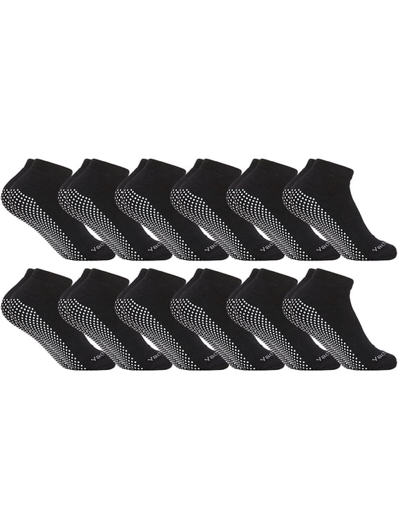 Women's Non Slip No-Skid Socks with Grips, 97% Cotton, For Hospital, Yoga, Pilates, Barre, Grippy Ankle Sock