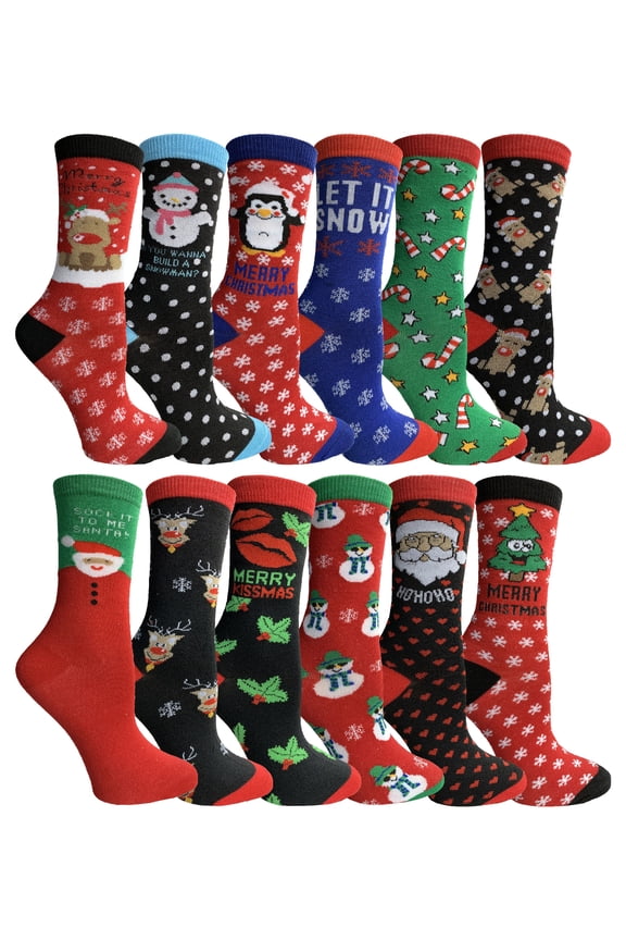 Womens Christmas Socks, Novelty Holiday Socks, Fun Colorful Festive, Crew, Slipper Socks, 9-11
