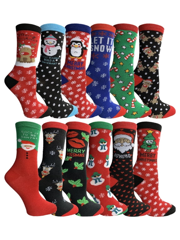 Womens Christmas Socks, Novelty Holiday Socks, Fun Colorful Festive, Crew, Slipper Socks, 9-11