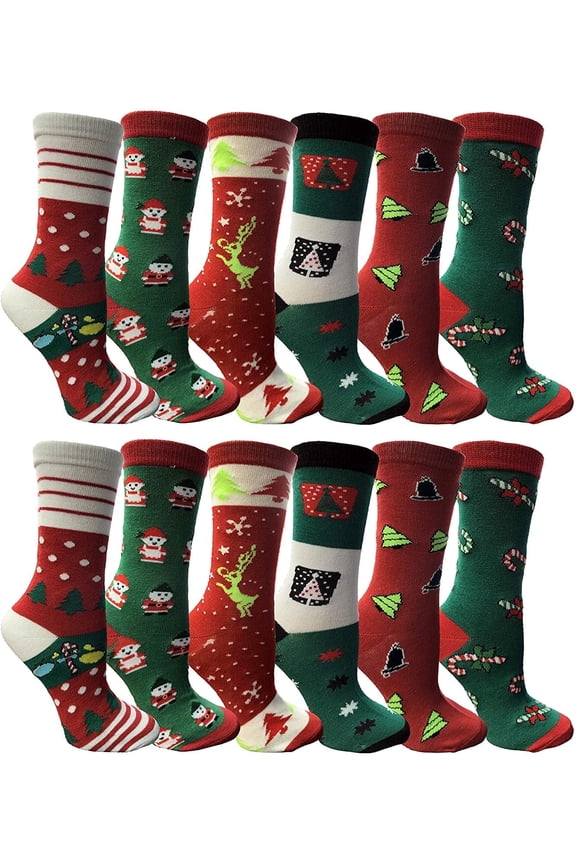 Womens Christmas Socks, Novelty Holiday Socks, Fun Colorful Festive, Crew, Slipper Socks, 9-11