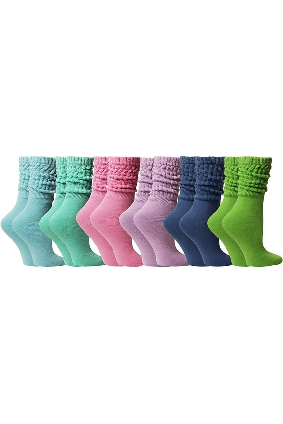 6 Pairs Women's Scrunched Slouch Socks, Cotton Boot Socks Bulk Pack