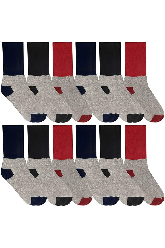 Womens Cotton Thermal Crew Socks, Cold Weather Boot Sock Bulk (12 Pairs Thermal Crew)