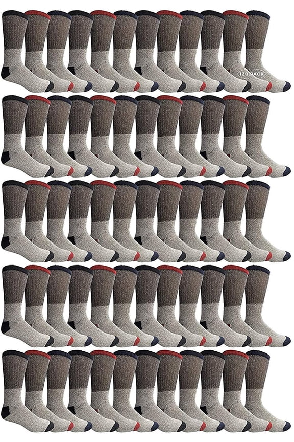 Womens Cotton Thermal Crew Socks, Cold Weather Boot Sock Bulk (120 Pairs Thermal Crew)