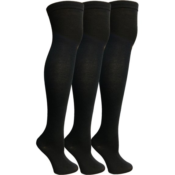 Yacht&Smith Womens Over the Knee Socks, 3 Pairs Premium Soft, Chic Colorful Patterned (3 Pairs Solid Black)