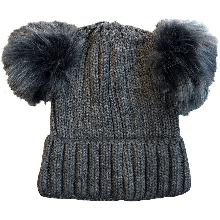 Double Pom Pom Beanie Faux Fur Knit Hat, Fleece Lined Hat, Pompom Hat,  Chunky Knitted Hats, Skiwear, Ski Beanie, Trendy Hats, Hat Gift -   Canada