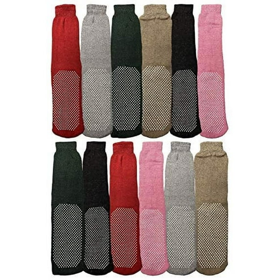 Yacht & Smith Womens Thermal Slipper Socks, Non-Skid with Gripper Bottom, Assorted Colors (12 Pairs Assorted B, (9-11))
