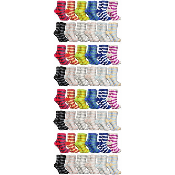 Yacht & Smith Womens Wholesale Bulk Warm And Cozy Fuzzy Socks, Colorful Winter Sock (60 Pack Striped Assorted)