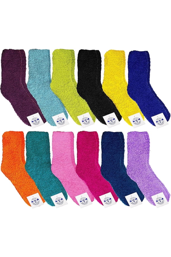 Womens Wholesale Bulk Warm And Cozy Fuzzy Socks, Colorful Winter Socks (12 Pack Assorted)