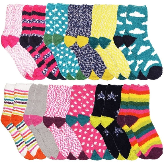Yacht & Smith Womens Wholesale Bulk Warm And Cozy Fuzzy Socks, Colorful Winter Socks (12 Pairs Motif Designs)
