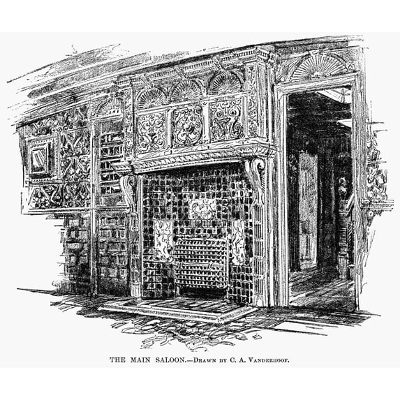 Yachting 1882. Nthe Main Saloon Of James Gordon Bennett Jr.'S Iron Screw Steam-Yacht 'Namouna.' Drawing 1882. Print