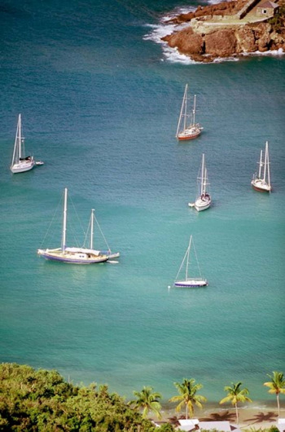 Yachts Anchor in British Harbor Antigua Caribbean Canvas Art - Alexander Nesbitt DanitaDelimont (18 x 27)