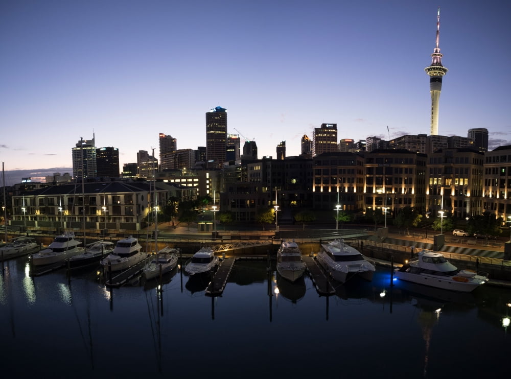 Yachts in early morning at Viaduct Basin Auckland North Island New Zealand Canvas Art - Panoramic Images (18 x 24)