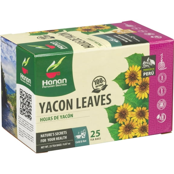 Yacon Leaf Herbal Tea - 25 Teabags of Hojas de Yacon, All Natural Leaves and Herbs from Peru by Hanan
