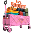 thumbnail image 1 of Yacona 35" L Extra Long Wagons Carts Foldable, 180L Capacity Beach Wagon, Heavy Duty Rolling Cart with Wheels, Pink, 1 of 8