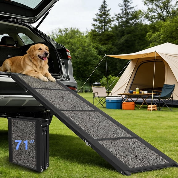 Yacona 71" 20'' Dog Ramp for Car, Foldable Pet Ramp with Non-Slip Surface, Dog Steps for Large Dogs, for Bed, Suv & Truck