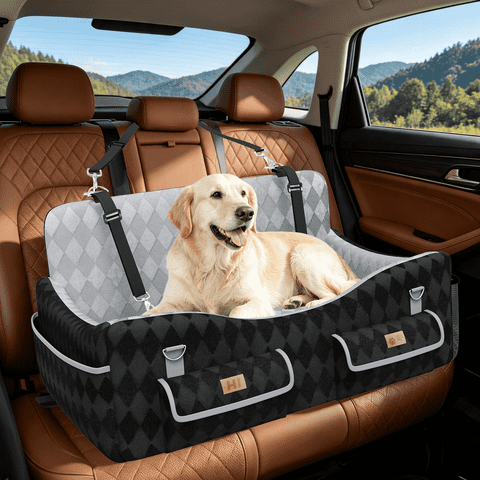 Yacona Dog Car Seat for Large Dogs, Washable Pet Car Seat with Safety Belt, up to 55lbs, Black