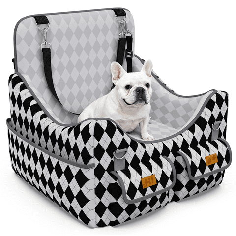 Yacona Dog Car Seats for Small Dogs under 35lbs, Puppy Car Seat with Washable Cushion, Black&White