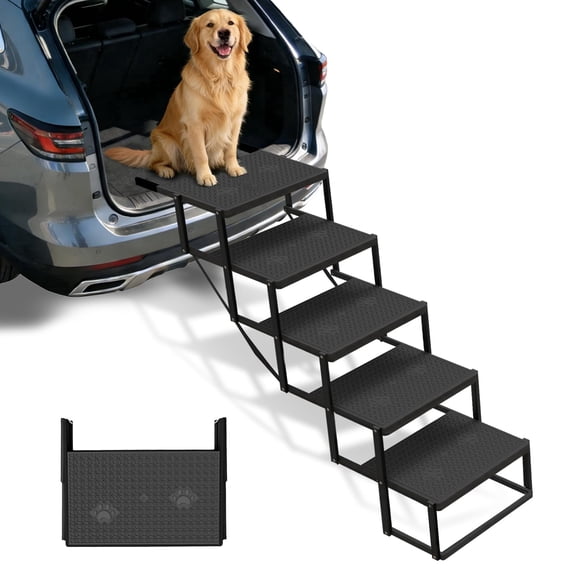 Yacona Dog Stairs for Large Dogs, 5 Steps Dog Steps for Car, Foldable Pet Steps for Truck, Supports up to 220lbs, Black