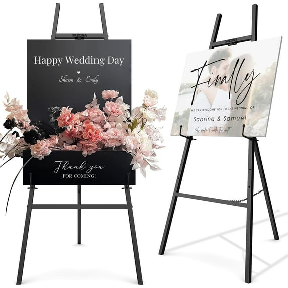 Yacona Easel Stand for Sign, Adjustable Metal Easels for Display with Adjustment Chain, Heavy Duty Poster Stand, for Wedding Sign Poster Painting Displays, Black