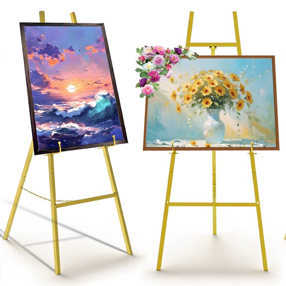 Yacona Gold Easel Stand for Sign, Heavy Duty Easel for Painting, Metal Poster Stand with Adjustable Chain, for Welcome Sign, Display