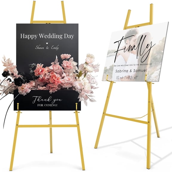 Yacona Gold Easel Stand for Sign, Heavy Duty Easel for Painting, Metal Poster Stand with Adjustable Chain, for Welcome Sign, Display
