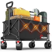 Yacona Collapsible Wagon Cart, 300L Extra Large Foldable Wagon for Camping, Garden, Shopping, Beach, Grocery, Black