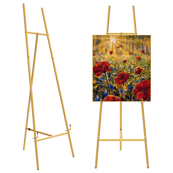 Yacona Gold Easel Stand for Sign, Durable Metal Poster Stand, Adjustable Height and Angle Art Easel for Adults, Heavy Duty Easels for Display, Painting, Wedding Sign, Picture, Photo, Poster