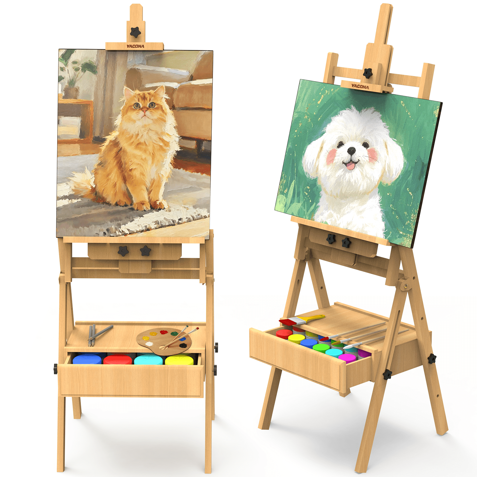 Yacona Easel for Painting, Solid Beech Wood Art Easel for Adults, Adjustable Painting Stand with Drawer, Holds up to 48"