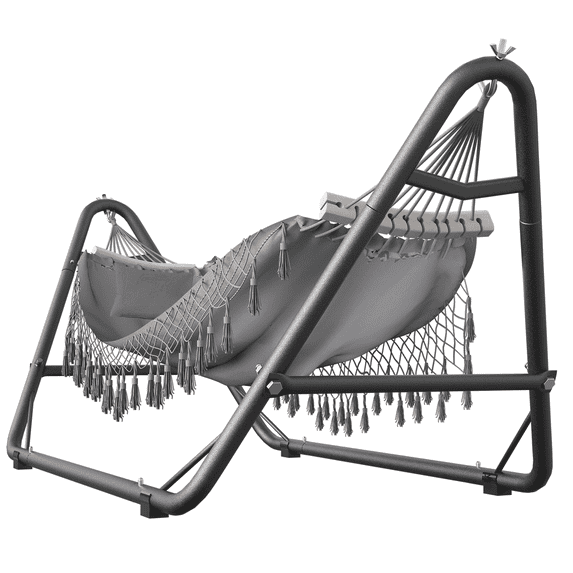 Yacona Hammock with Stand for Outside, Heavy Duty Steel Hammocks with Pillow for Backyard, Porch, Patio, Garden, Gray