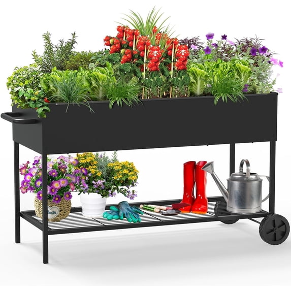 Yacona Metal Raised Garden Bed with Wheels, Outdoor Planter Boxes for Vegetables and Flowers, 51×26×32in, Black