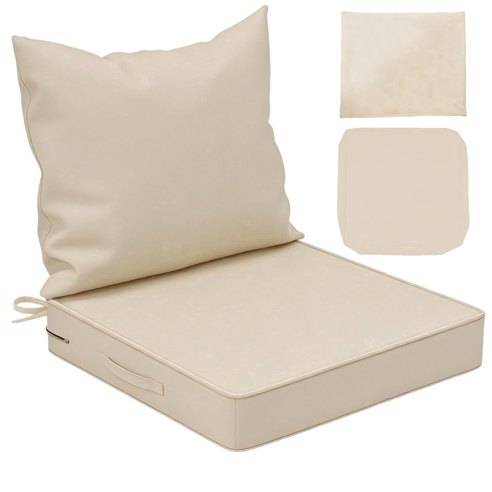 Yacona Outdoor Chair Cushions Set, 24x24in Patio Furniture Cushions with Two Replaceable Covers, for Patio Furniture Chair Sofa, Beige