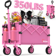 thumbnail image 1 of Yacona Wagons Carts Foldable, 350 lb Capacity Folding Wagon Cart with Wheels for Camping, Garden, Shopping, Pink, 1 of 10