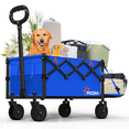 thumbnail image 1 of Yacona Wagons Carts Foldable with Tailgate, 360lbs Collapsible Extended Beach Wagon, Heavy Duty Folding Utility Cart, Blue, 1 of 9