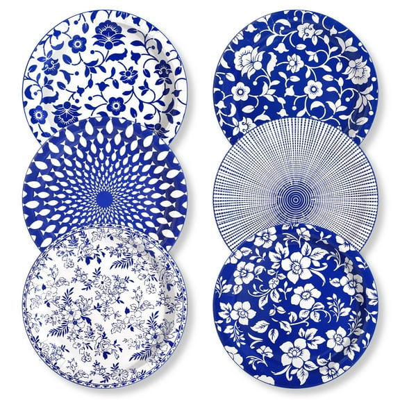 Yacoto 90 Pcs Paper Plates 10 Inch Bulk Thick Heavy Duty Disposable Printed Blue and White Plate for Party, Wedding, Birthday, Tea, Picnic Barbecue, Everyday Use, Soak Proof, Cut Proof Y101