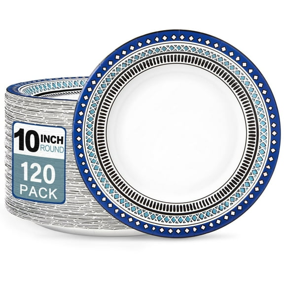 Yacoto Paper Plates 10 Inch, 120 AFN1Count Bulk Disposable Thickened Printed Heavy Duty Paper Plates for Party, Wedding, Dinner, Kitchen, Picnic and Everyday Use, Soak Proof, Cut Proof