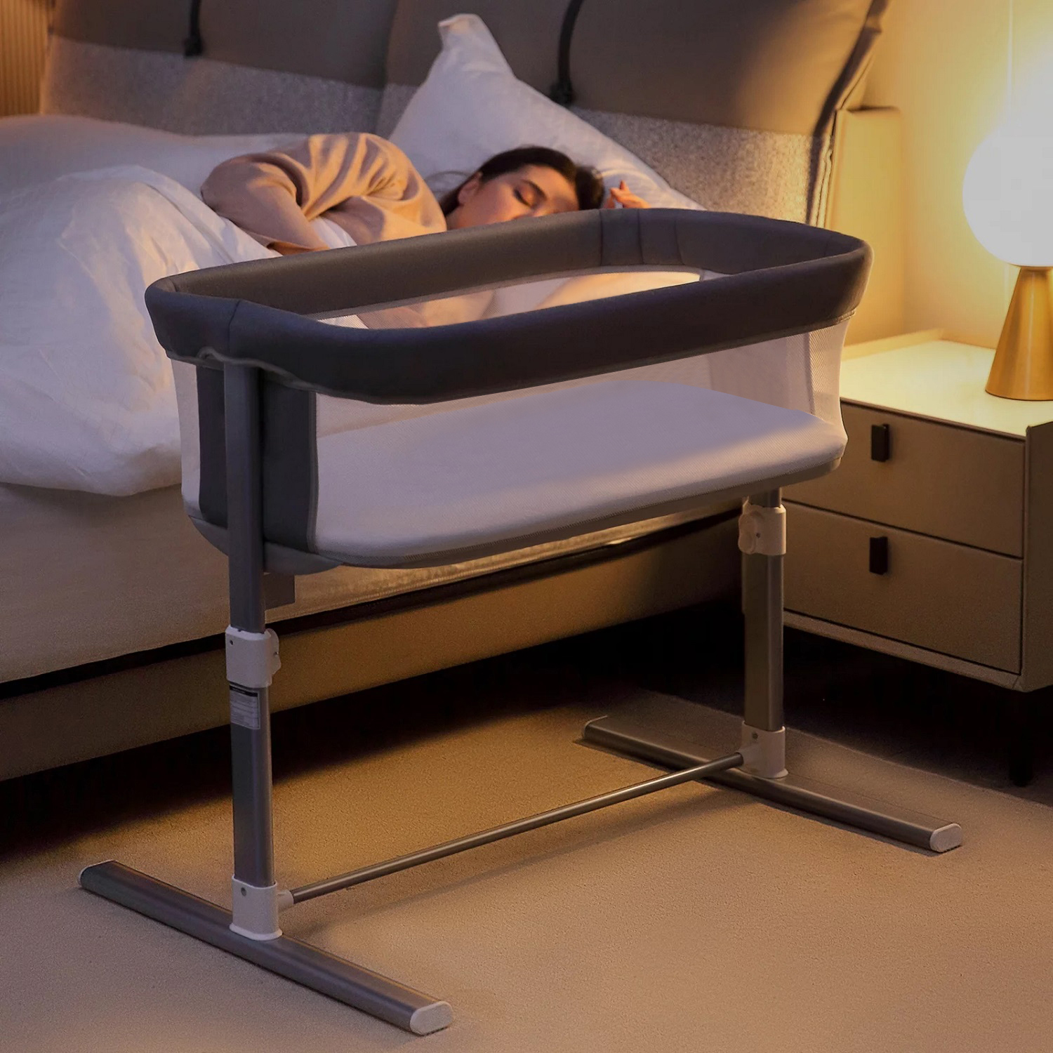 Delta Grey Bedside Baby Bedside Sleeper For Twins