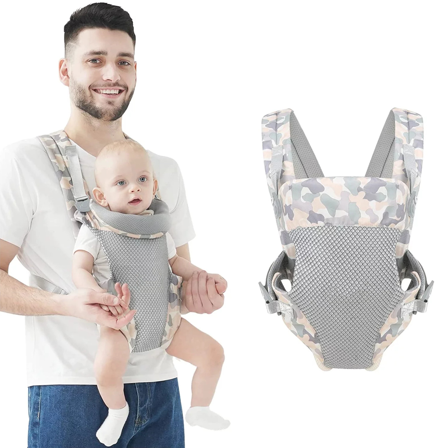 Yadala Baby Carrier, 4-in-1 Camouflage Baby Carrier, Front and Back Baby Sling with Adjustable Holder - image 1 of 8