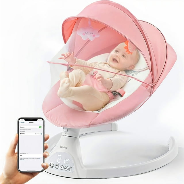 Yadala Baby Swing, Electric Baby Swings for Infants Baby Bouncer with Remote Control and Music, Pink