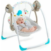 Yadala Baby Swing, Foldable Baby Swing for Infants with Adaptable Speed, Music, Timer, 0-9 Months 6-44 lbs, Khaki