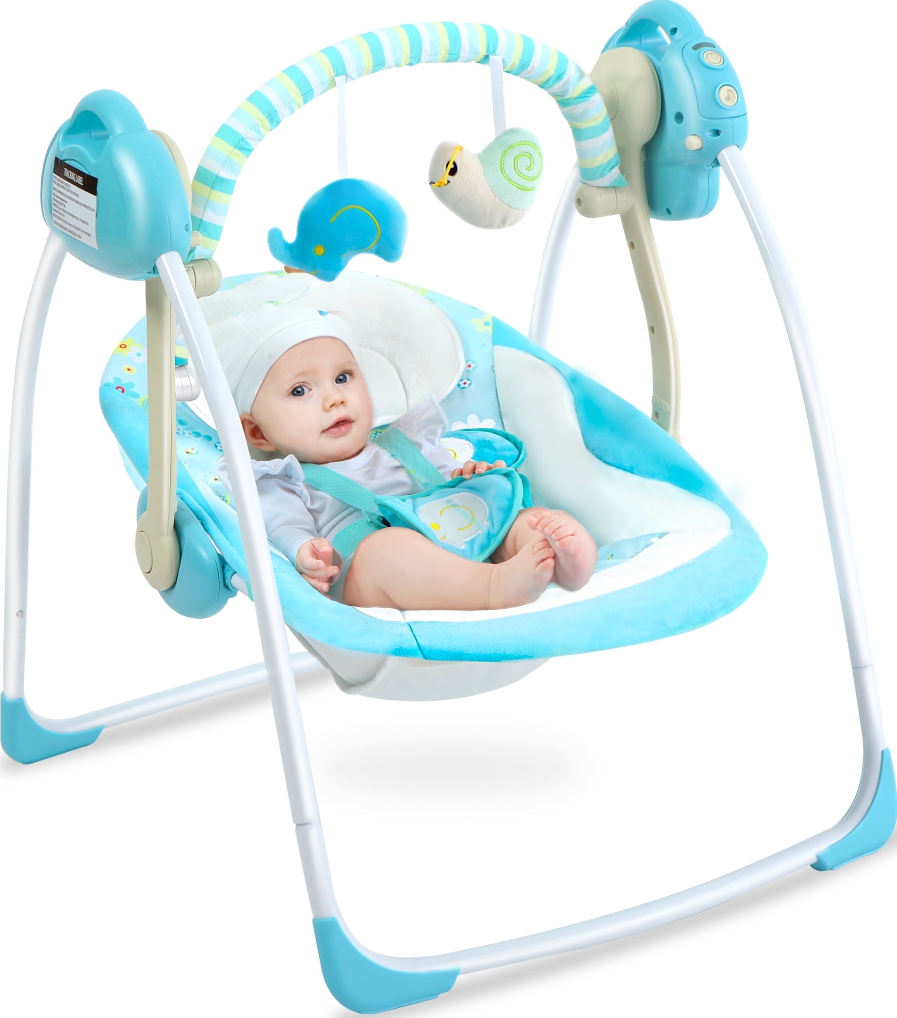 Yadala Baby Swing, Foldable Baby Swing for Infants with Adaptable Speeds, Music, 0-9 Months, Blue