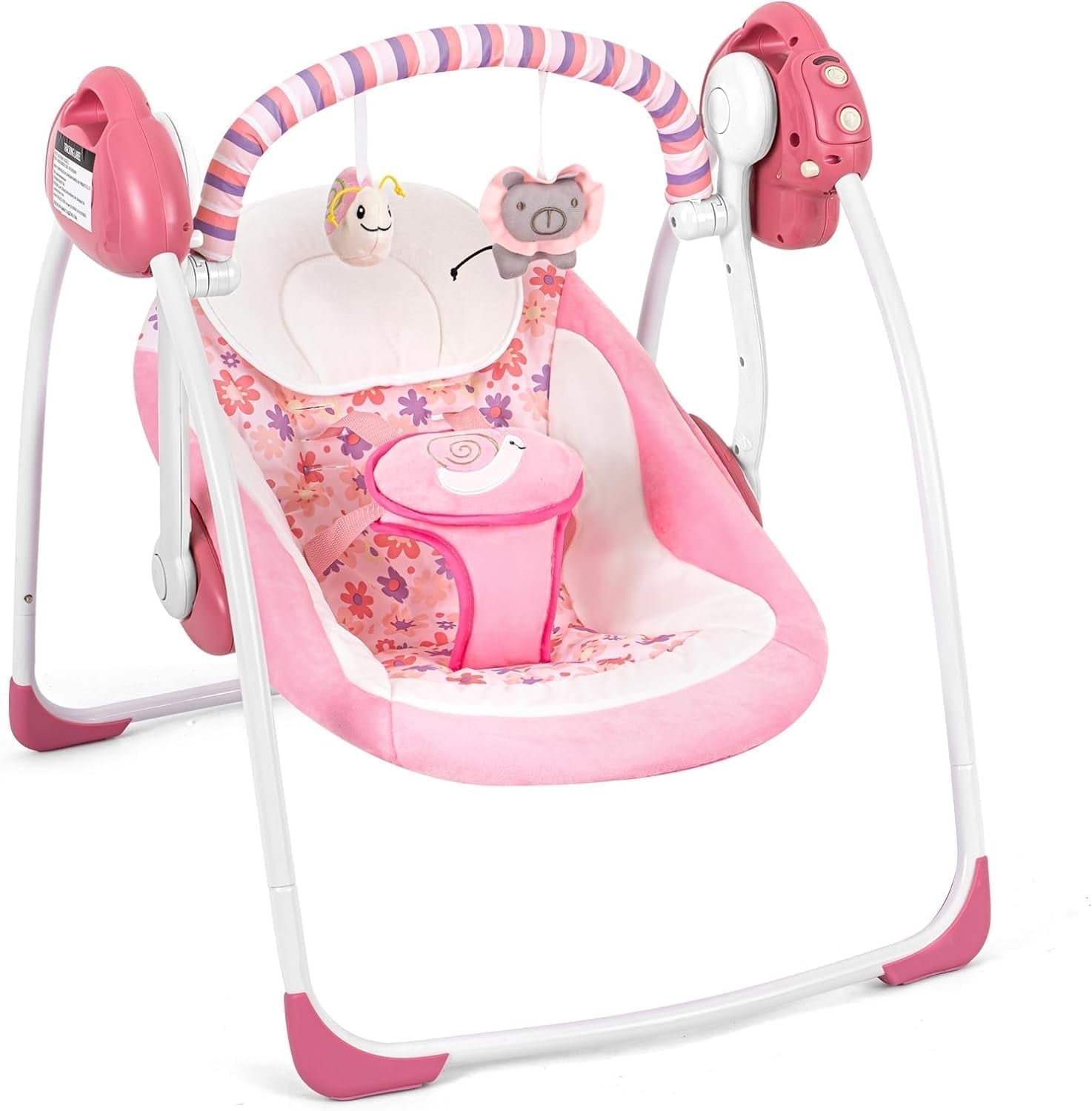 Yadala Baby Swing, Foldable Baby Swing for Infants with Adaptable Speeds, Music, 0-9 Months, Pink