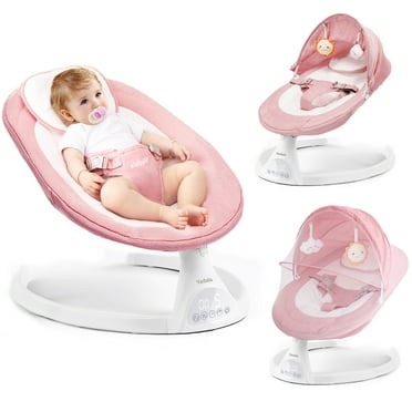Yadala Electric Baby Swing, Portable Baby Swing for Infants Bouncer for Boy Girl with Bluetooth, Remote Control, 5 Speeds, 10 Music Pink