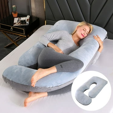Yadala Pregnancy Pillows, U-Shape Full Body Maternity Pillow with Removable Cover for Adults Sleeping, 57 Inch, Grey & Black