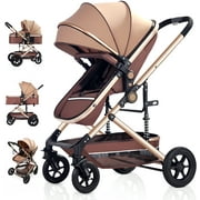 Yadala Stroller, Foldable Baby Stroller 3 in 1 Convertible Bassinet Stroller for Newborn Toddler with Adjustable Backrest & Awning