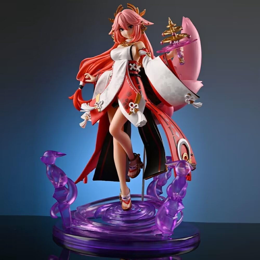 Yae Miko Figure Genshin Impact Nine-Tailed Fox Yae Miko Anime Figures 24cm/9.4inch PVC Handmade Game Model Statue Collectible Craft Gift